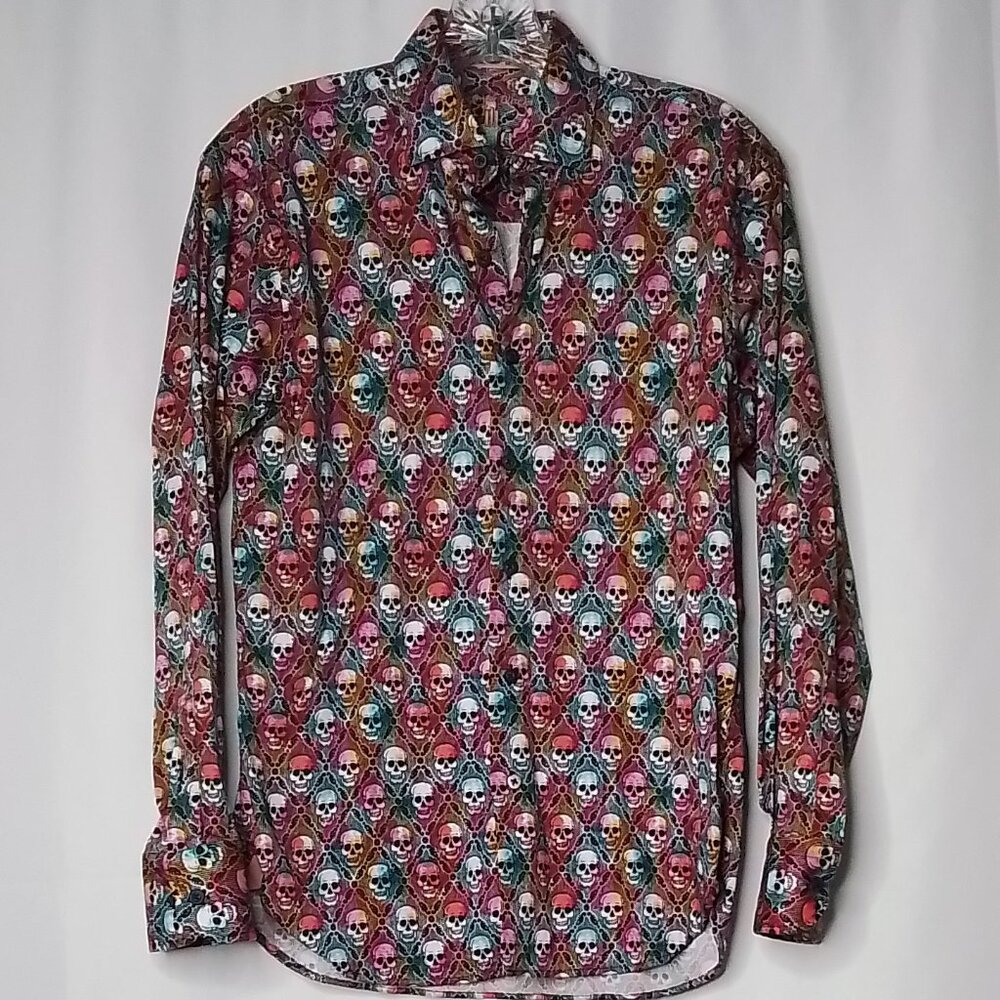 VISCONTI BLACK LIMITED EDITION SKULL MULTI-COLORED LONG SLEEVE SHIRT SIZE S